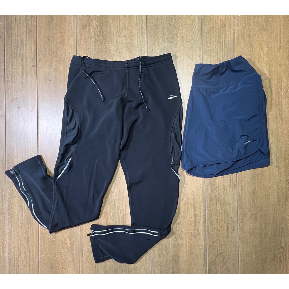 Brooks Womens Running Pants and Shorts Bundle Black Navy Blue Small Activewear